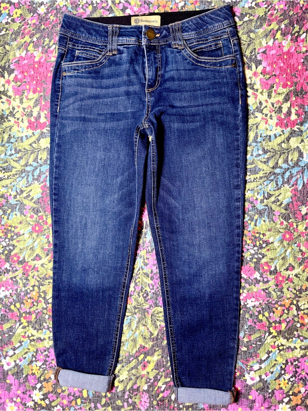 Democracy Indigo Cropped Slim Ankle Jeans